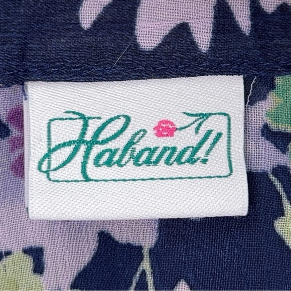 Vintage Large Haband Blue Purple Floral Semi Sheer Blouse Button Front 90s - Picture 11 of 12